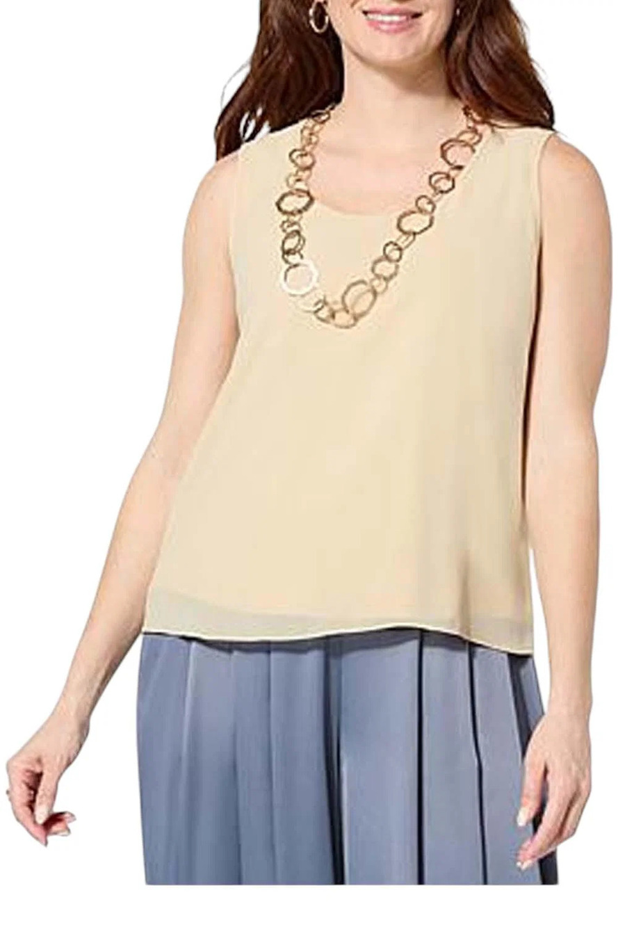WynneLayers Women's Chiffon Double-Layer Tank Top Almond - Plus